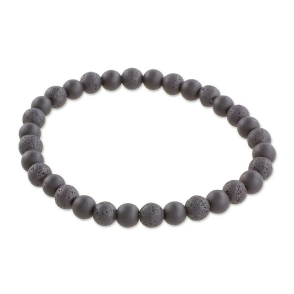 Alternate image for Guatemalan Black Onyx and Lava Stone Beaded Stretch Bracelet Dark Earth