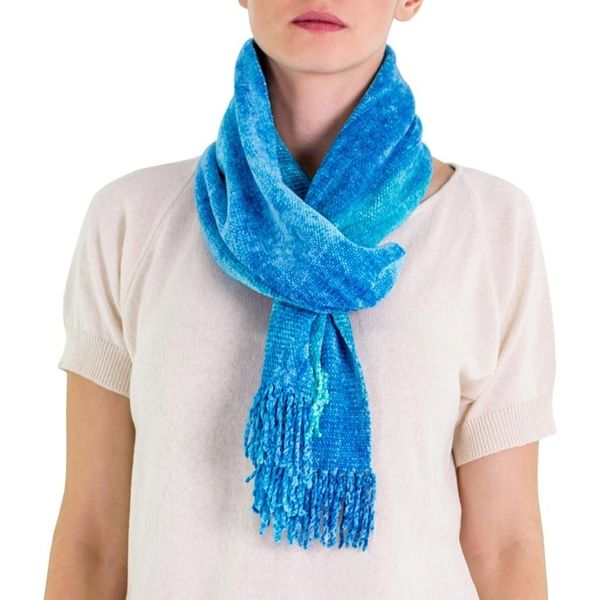Alternate image for Blue Backstrap Loom Rayon Chenille Scarf Radiant Lagoon