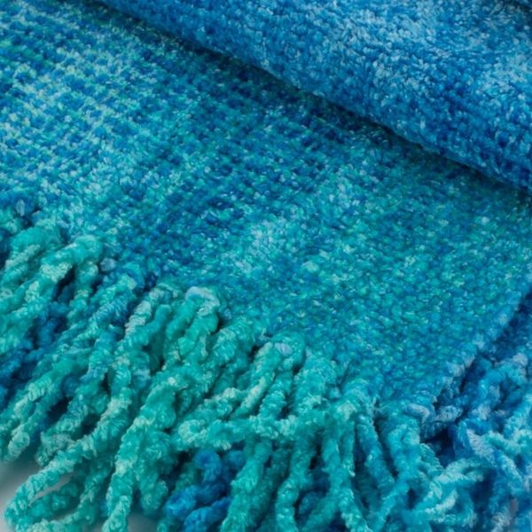 Alternate image for Blue Backstrap Loom Rayon Chenille Scarf Radiant Lagoon