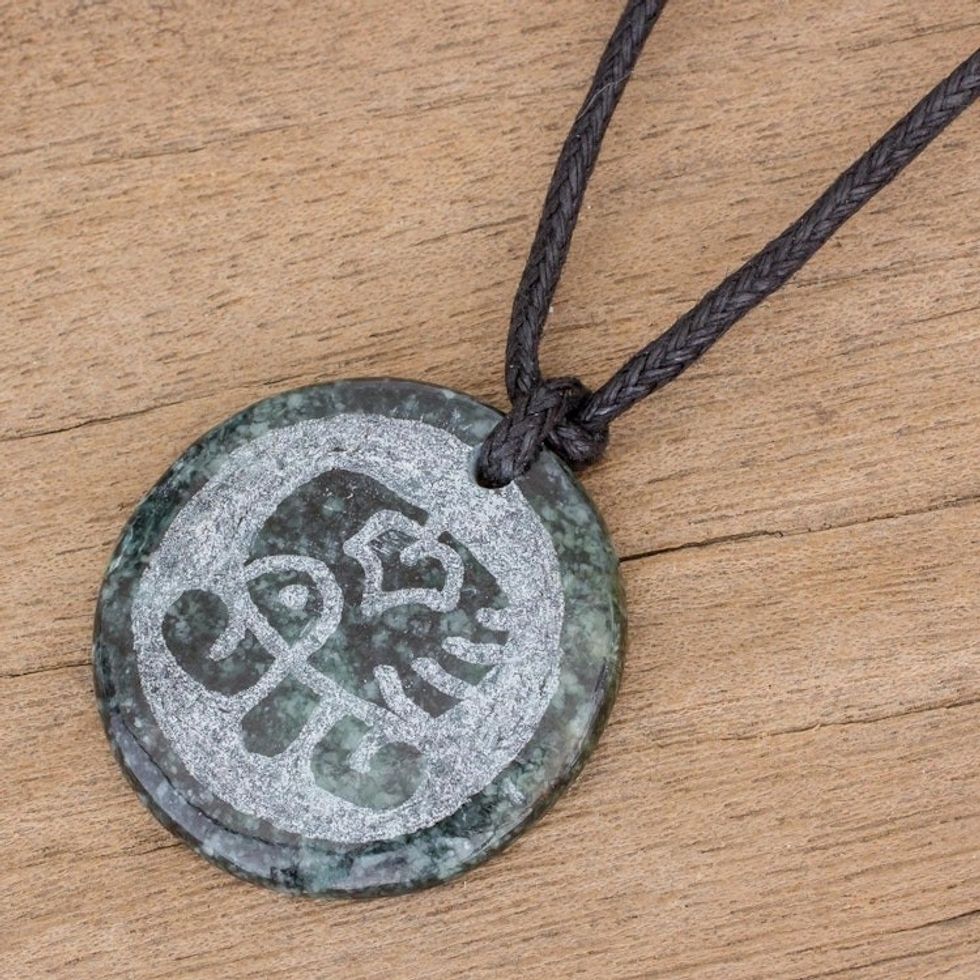 Jade Pendant Necklace of Mayan Figure Kej from Guatemala 'Kej Medallion'