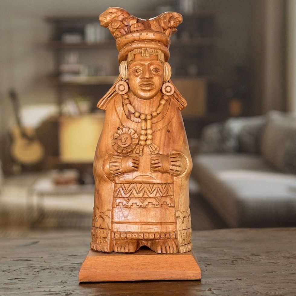 Hand-Carved Wood Sculpture of a Mayan Woman from Guatemala 'Mayan Midwife'