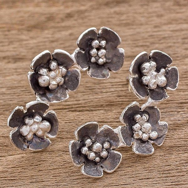 Alternate image for Handcrafted Sterling Silver Flower Trio Drop Earrings Floret Trio