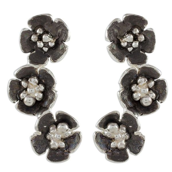 Alternate image for Handcrafted Sterling Silver Flower Trio Drop Earrings Floret Trio