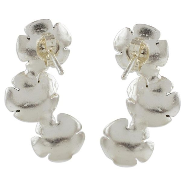 Alternate image for Handcrafted Sterling Silver Flower Trio Drop Earrings Floret Trio