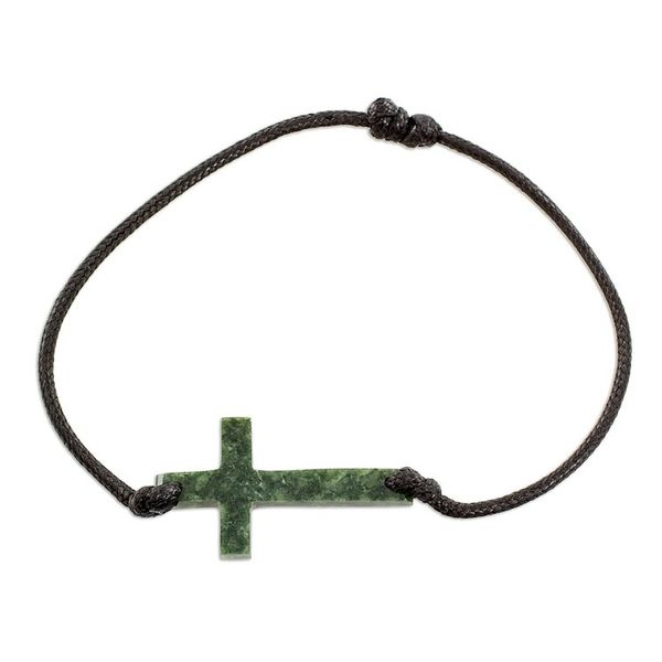 Alternate image for Cross-Shaped Dark Green Jade Bracelet from Guatemala Maya Faith in Dark Green
