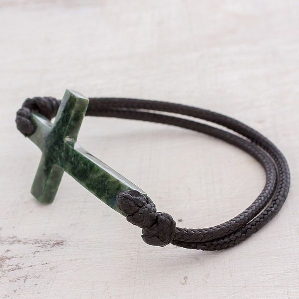 Alternate image for Cross-Shaped Dark Green Jade Bracelet from Guatemala Maya Faith in Dark Green