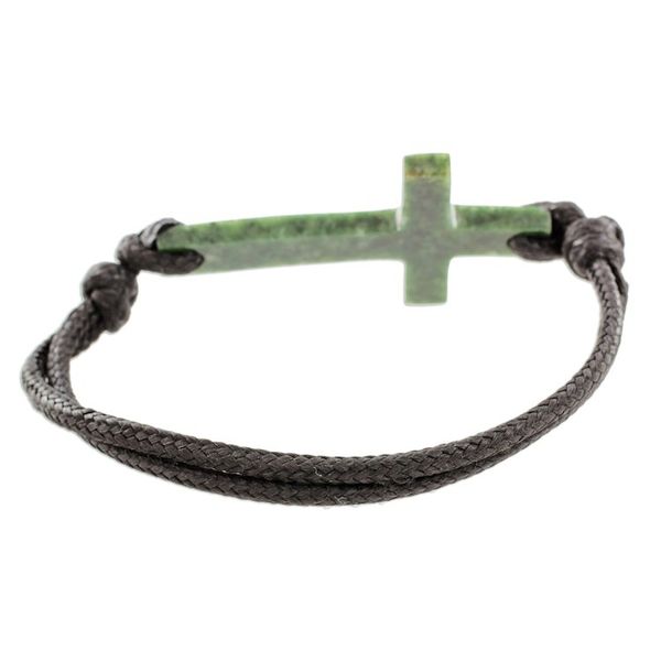 Alternate image for Cross-Shaped Dark Green Jade Bracelet from Guatemala Maya Faith in Dark Green