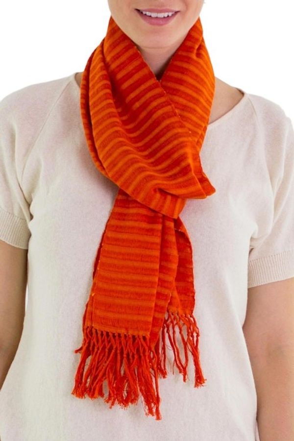 Alternate image for Unique Orange Cotton Scarf Citrus Fantasy