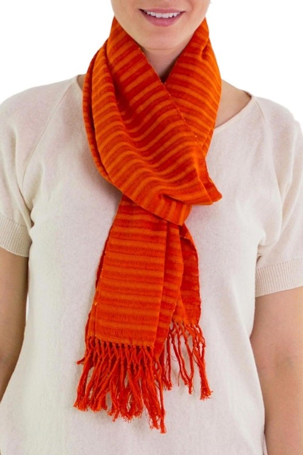Unique Orange Cotton Scarf 'Citrus Fantasy'
