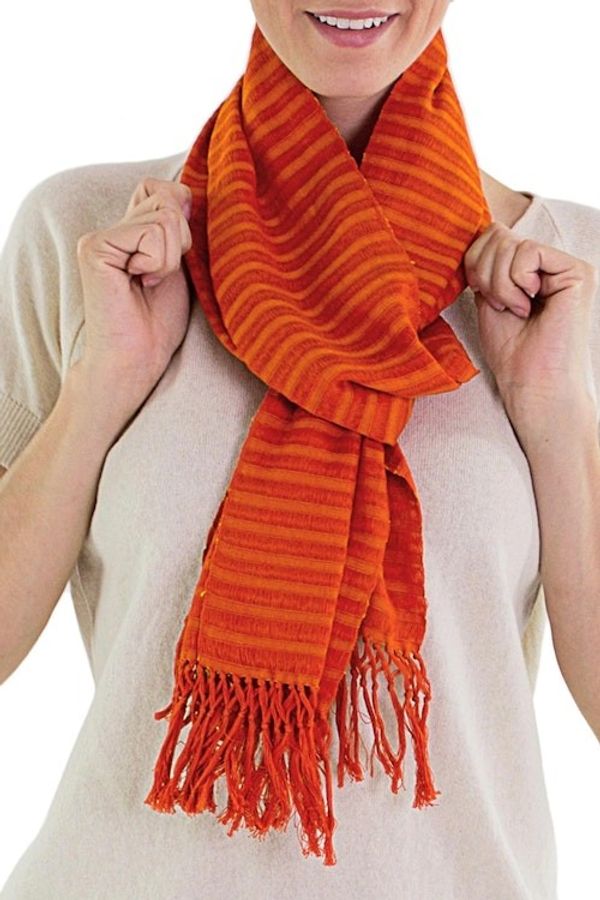 Alternate image for Unique Orange Cotton Scarf Citrus Fantasy