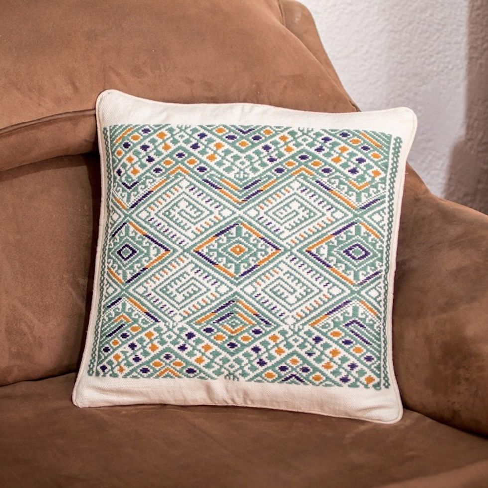 Maya Backstrap Woven Cotton Cushion Cover in Grey and White 'Ceiba Tree'