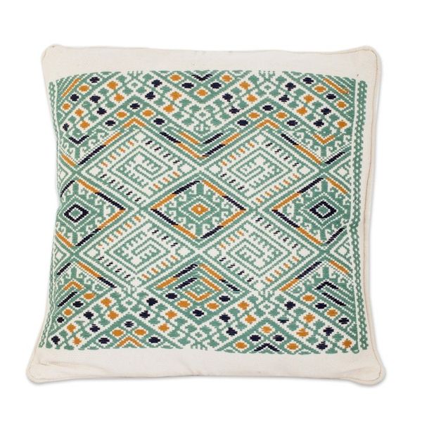 Alternate image for Maya Backstrap Woven Cotton Cushion Cover in Grey and White Ceiba Tree