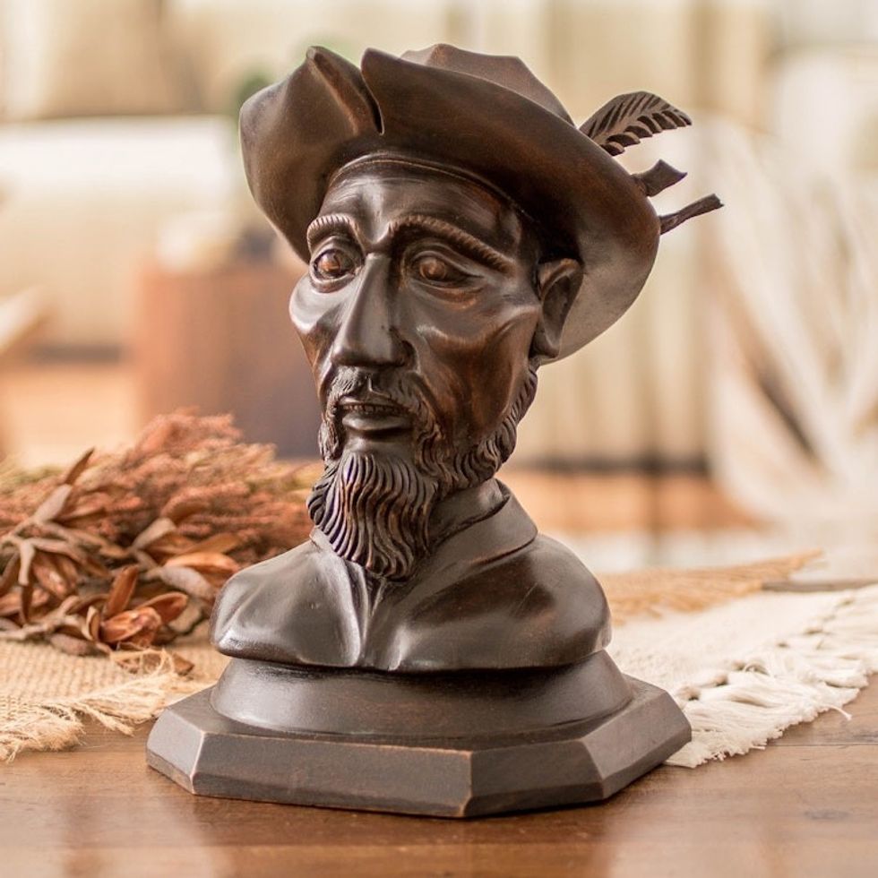 Cedar Wood Don Quijote Bust Sculpture from Guatemala 'Bust of Don Quijote'