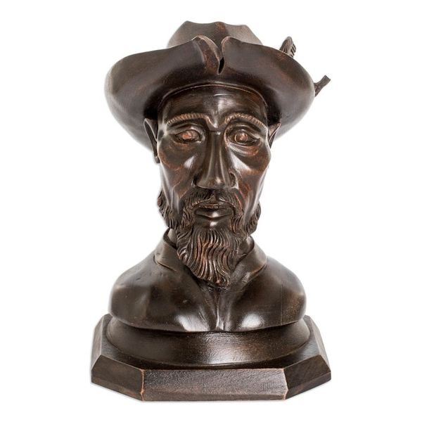Alternate image for Cedar Wood Don Quijote Bust Sculpture from Guatemala Bust of Don Quijote