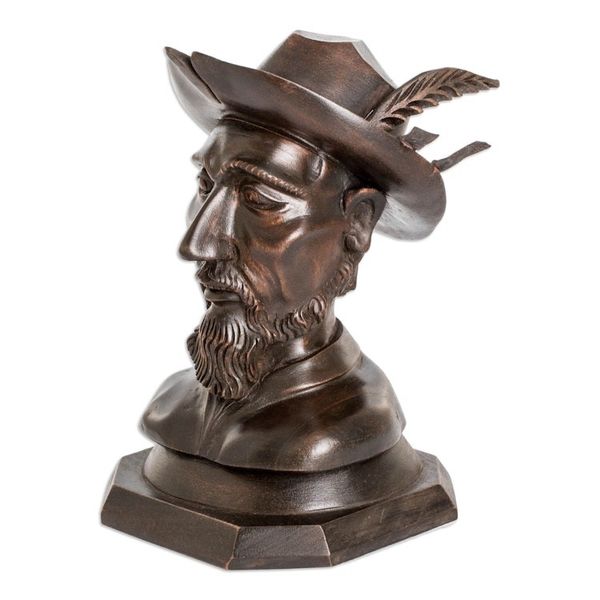 Alternate image for Cedar Wood Don Quijote Bust Sculpture from Guatemala Bust of Don Quijote