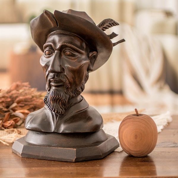 Alternate image for Cedar Wood Don Quijote Bust Sculpture from Guatemala Bust of Don Quijote