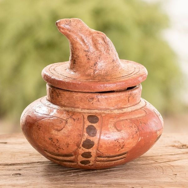 Alternate image for Antiqued Ceramic Bowl Maya Art Pibil Falcon
