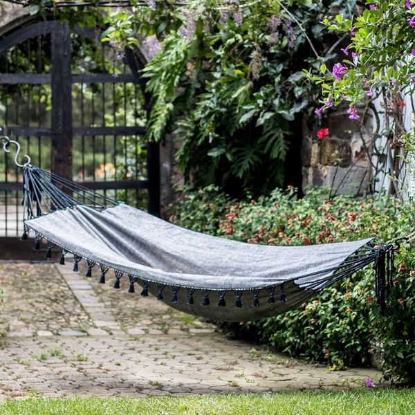 Alternate image for Handwoven Cotton Single Hammock in Graphite from Guatemala Stellar Night