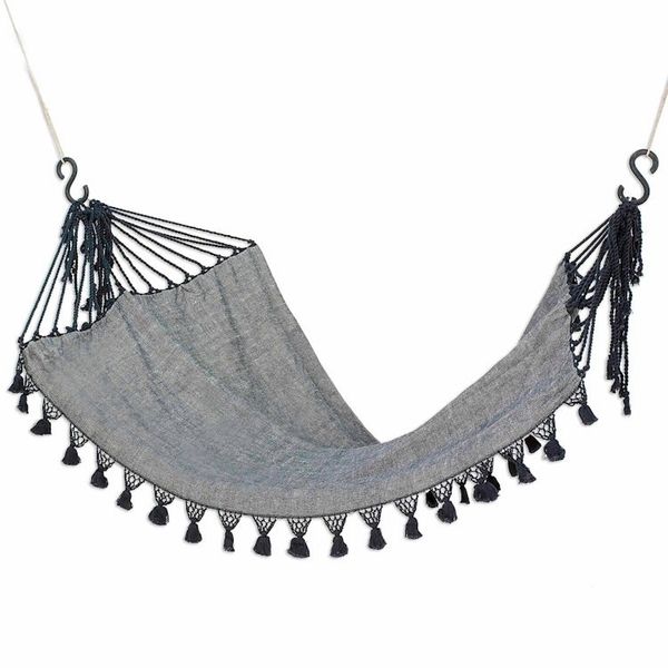 Alternate image for Handwoven Cotton Single Hammock in Graphite from Guatemala Stellar Night