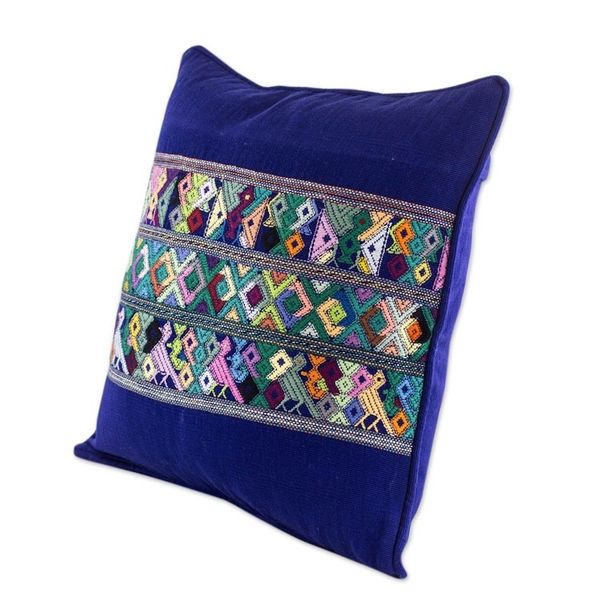Alternate image for Blue Bird Theme Maya Backstrap Woven Cotton Cushion Cover Quiche Birds