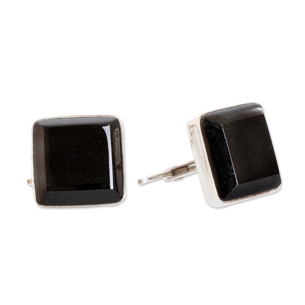 Alternate image for Black jade cufflinks Maya Minimalist