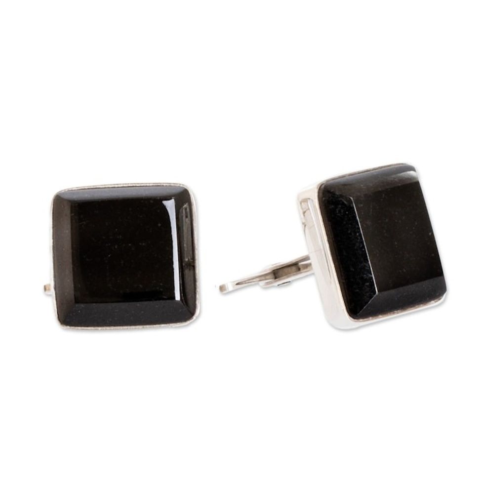 Black jade cufflinks 'Maya Minimalist'