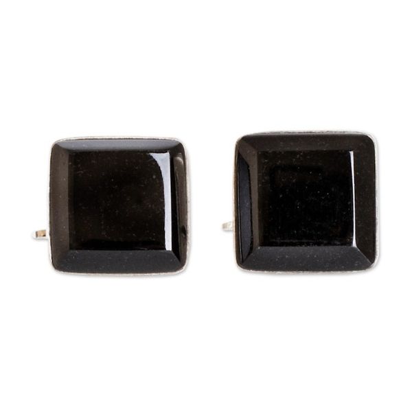Alternate image for Black jade cufflinks Maya Minimalist