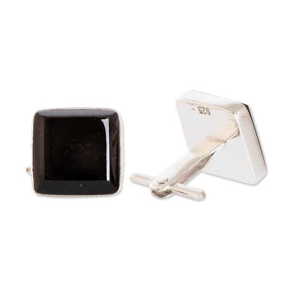 Alternate image for Black jade cufflinks Maya Minimalist