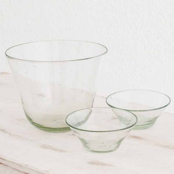 Alternate image for Handblown Recycled Clear Glass Salad Bowls Set of 3 Clear Delight