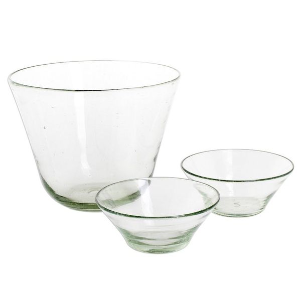 Alternate image for Handblown Recycled Clear Glass Salad Bowls Set of 3 Clear Delight