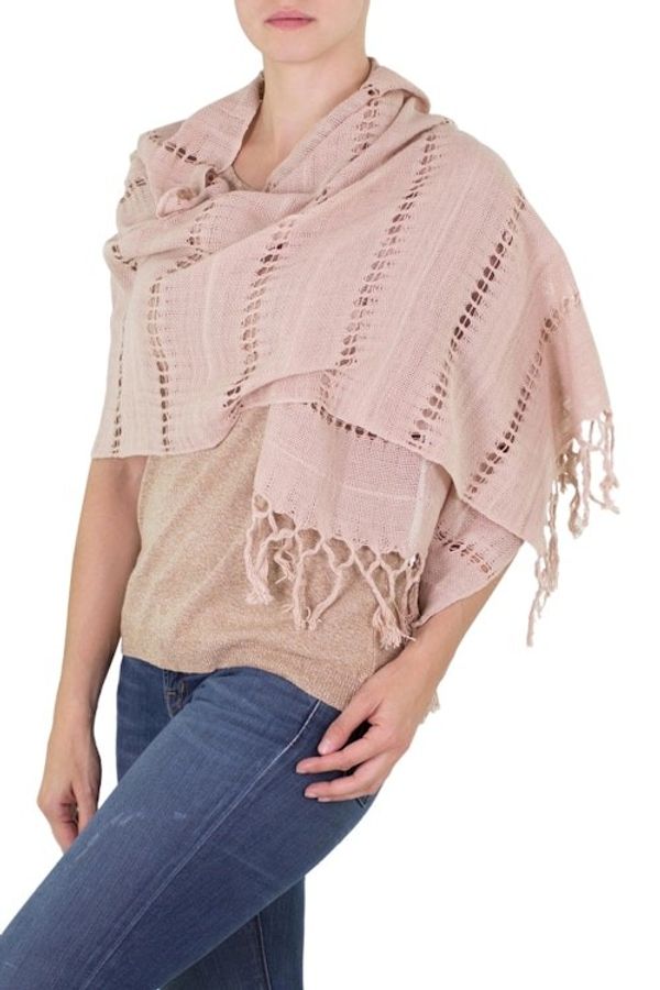 Alternate image for Handwoven Fringed Cotton Shawl in Champagne from Nicaragua Shaded Beauty in Champagne
