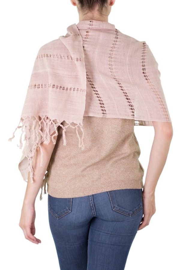 Alternate image for Handwoven Fringed Cotton Shawl in Champagne from Nicaragua Shaded Beauty in Champagne