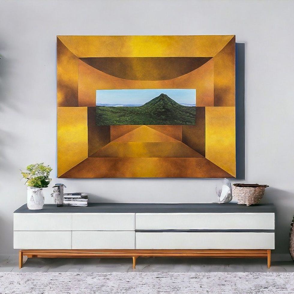 Expressionist Mountain Landscape Oil and Acrylic Painting 'Arenal Volcano'