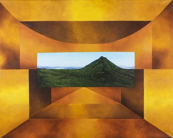 Alternate image for Expressionist Mountain Landscape Oil and Acrylic Painting Arenal Volcano