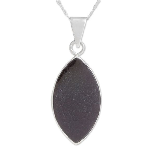 Alternate image for Reversible Black and Light Green Jade Pendant Necklace Ancient Leaf