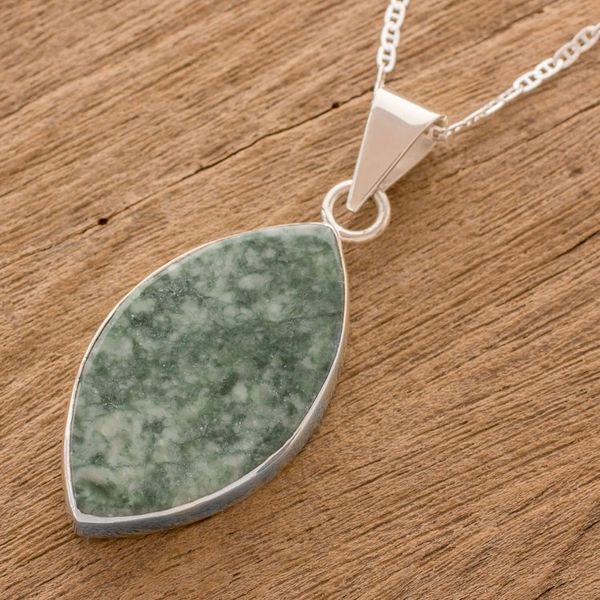 Alternate image for Reversible Black and Light Green Jade Pendant Necklace Ancient Leaf