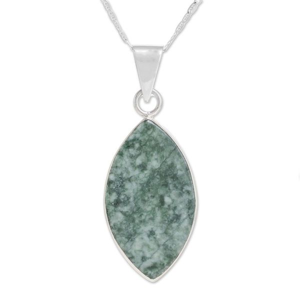 Alternate image for Reversible Black and Light Green Jade Pendant Necklace Ancient Leaf