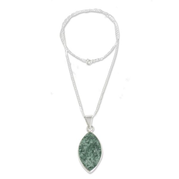 Alternate image for Reversible Black and Light Green Jade Pendant Necklace Ancient Leaf