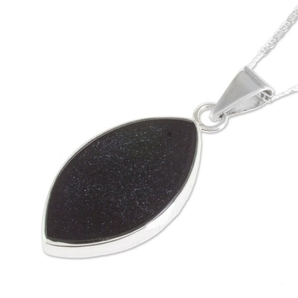 Alternate image for Reversible Black and Light Green Jade Pendant Necklace Ancient Leaf