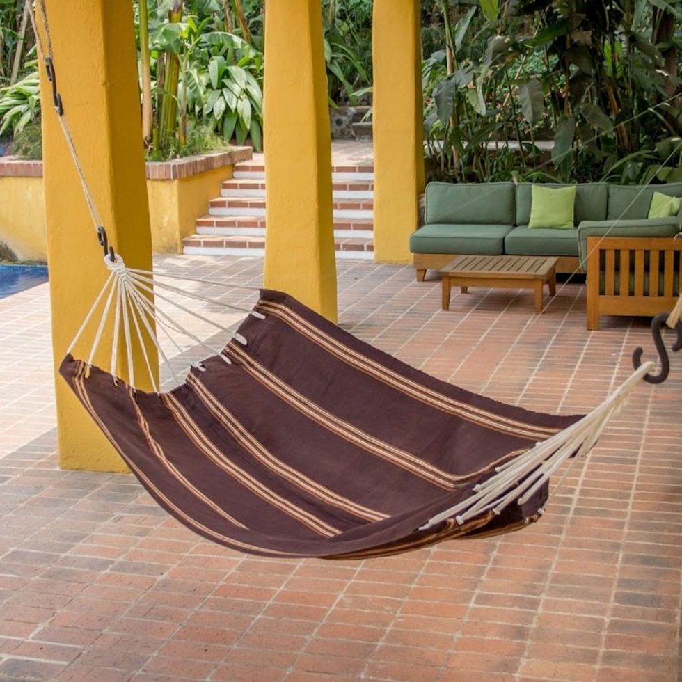 Hand Woven Espresso Striped Hammock Single Guatemala 'Sandy Path'