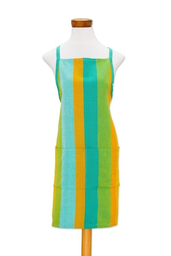 Alternate image for Handwoven Striped Cotton Apron from Guatemala Summer Cooking