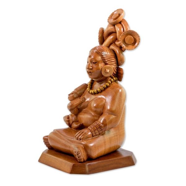 Alternate image for Handcrafted Cedar Mayan Sculpture from Guatemala Devoted Midwife