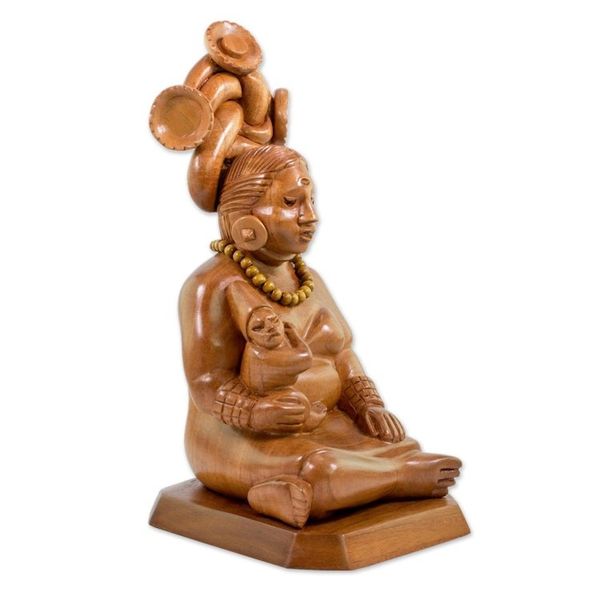 Alternate image for Handcrafted Cedar Mayan Sculpture from Guatemala Devoted Midwife