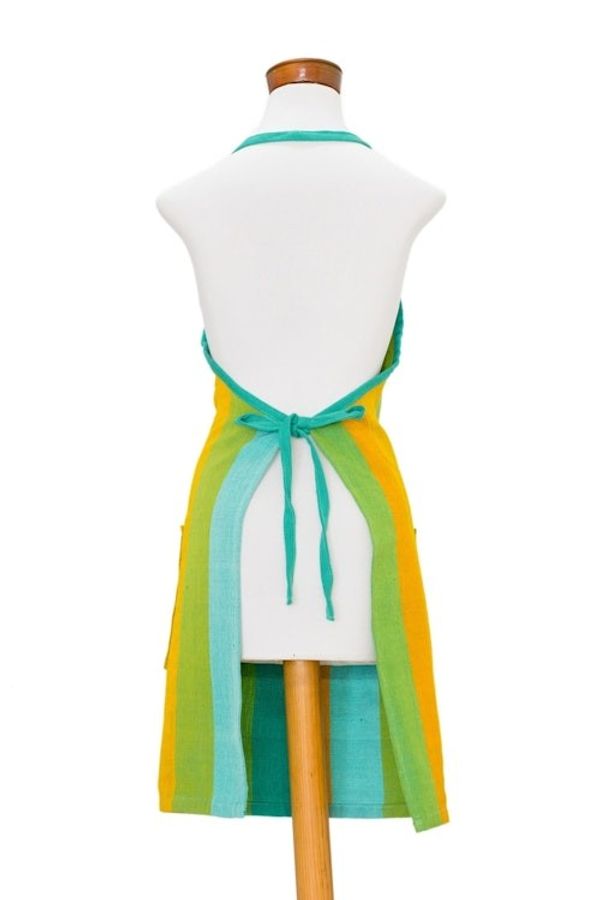 Alternate image for Handwoven Striped Cotton Apron from Guatemala Summer Cooking