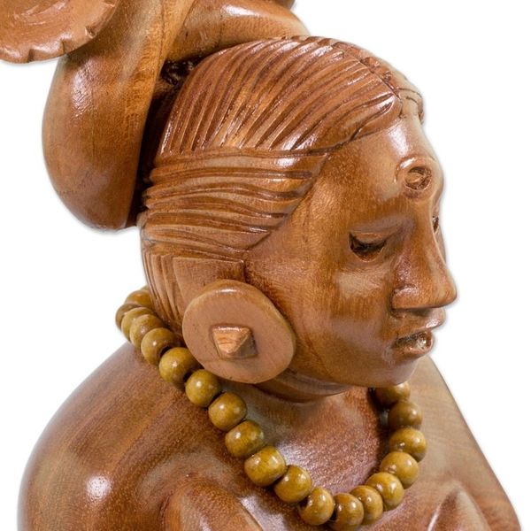 Alternate image for Handcrafted Cedar Mayan Sculpture from Guatemala Devoted Midwife