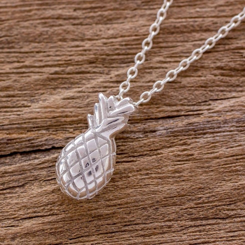 Handcrafted Sterling Silver Pineapple Pendant Necklace 'Sweet Pineapple'