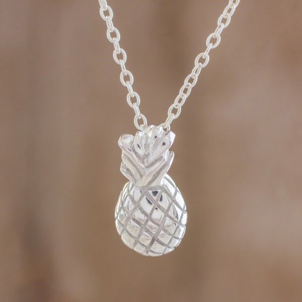 Alternate image for Handcrafted Sterling Silver Pineapple Pendant Necklace Sweet Pineapple