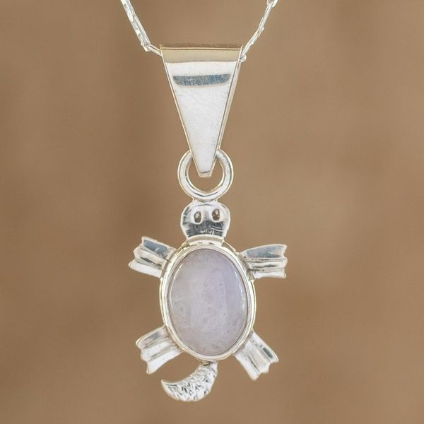Alternate image for Artisan Crafted Lilac Jade Turtle Necklace Lilac Marine Turtle