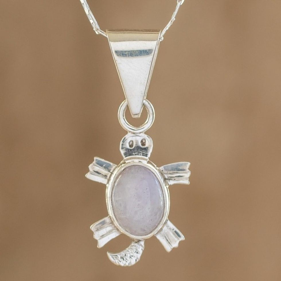 Artisan Crafted Lilac Jade Turtle Necklace 'Lilac Marine Turtle'