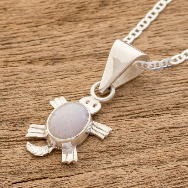 Alternate image for Artisan Crafted Lilac Jade Turtle Necklace Lilac Marine Turtle